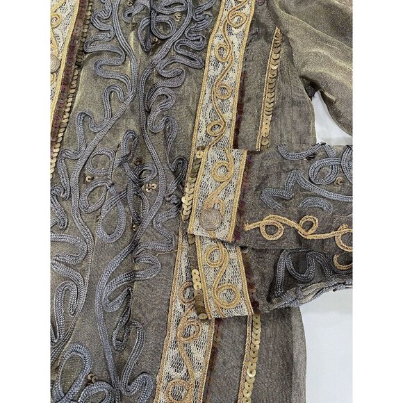 Sandy Starkman Gold‎ Green Shimmer Mesh Embroidered Sequin Jacket S Silk SI53* - Picture 5 of 10